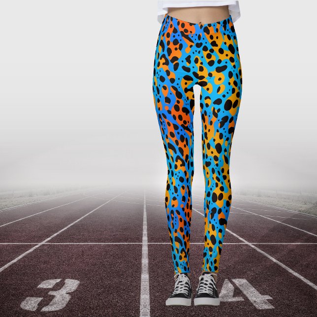 Leggings Motif Poster de animal moderne Blue Orange (Créateur téléchargé)