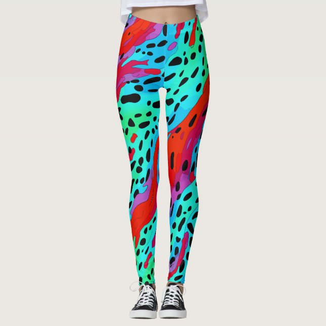 Leggings Motif Poster de animal sauvage de la jungle coloré (Devant)