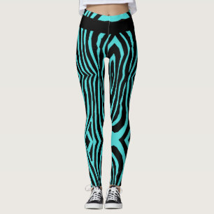LEGGINGS MOTIF POSTER DE ANIMAL STRIPE AQUA ET NOIR