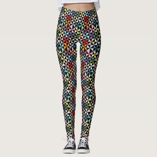 Leggings Motif Rainbow Geometry Pinwheel sur noir (Devant)