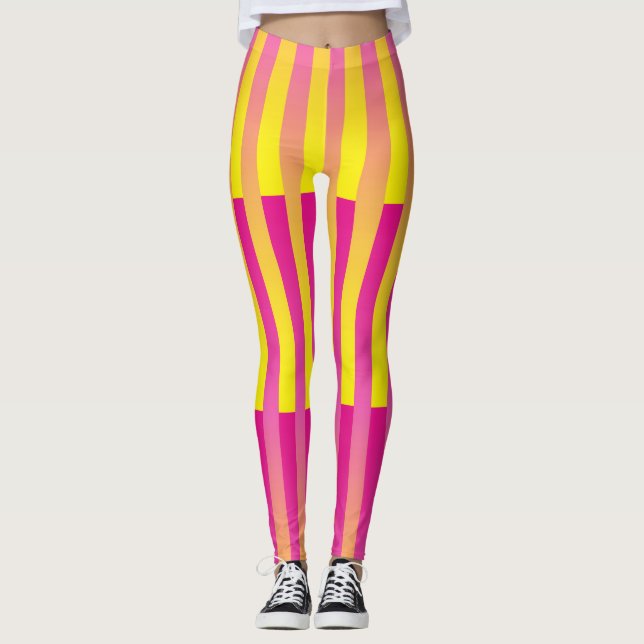 Leggings Motif rayé rose jaune orange (Devant)