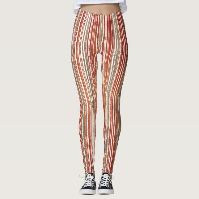 Leggings Motif rayé rouge, beige et blanc (Devant)