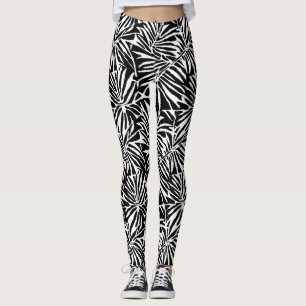 Leggings Motif Répétant à feuilles tropicales noires et bla