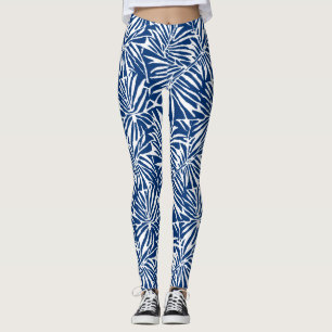 Leggings Motif Répétant de feuille tropicale blanche et ble