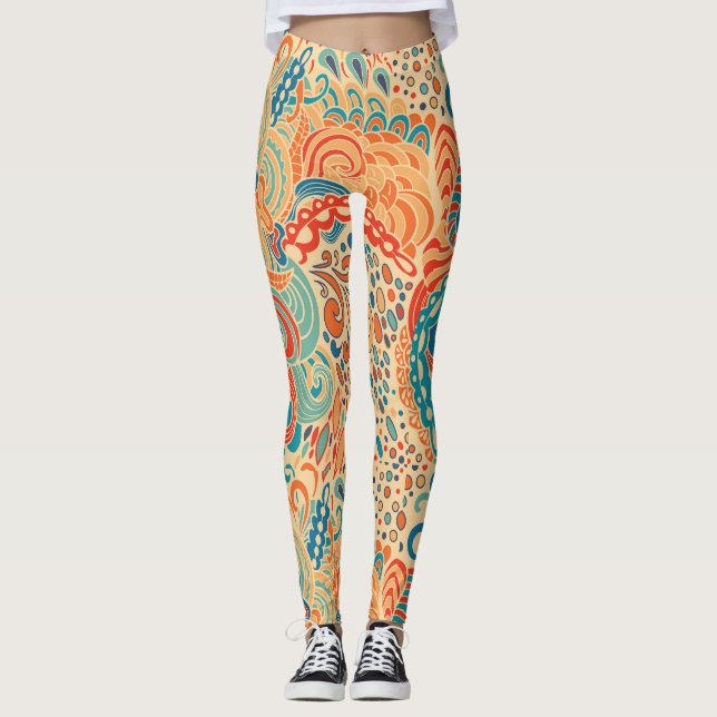 Leggings Motif rétro des vagues de l'océan Abstrait dans ch (Devant)