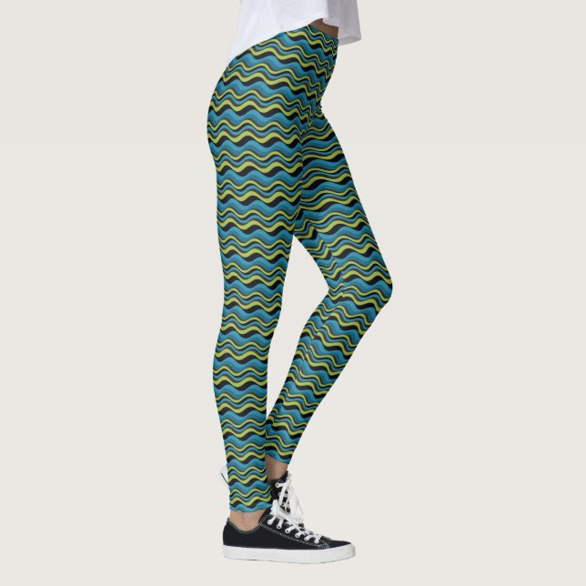 Leggings Motif rétro Super bleu vert gris mer vague (Droite)
