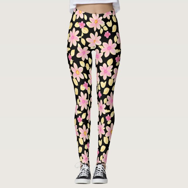 Leggings Motif rose et noir (Devant)