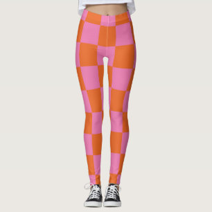 Leggings Motif rose et orange À damiers