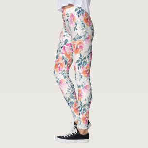 Leggings Motif rose et Turquoise