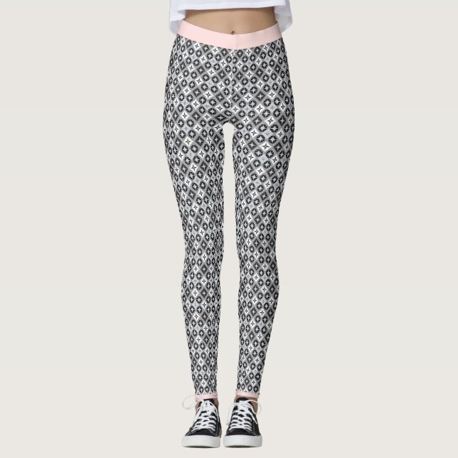Leggings Motif rose, gris et blanc (Devant)