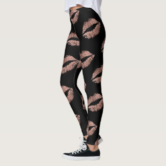 Leggings Motif rose moderne de baiser de lèvres d'or