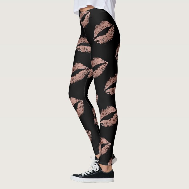 Leggings Motif rose moderne de baiser de lèvres d'or (Gauche)