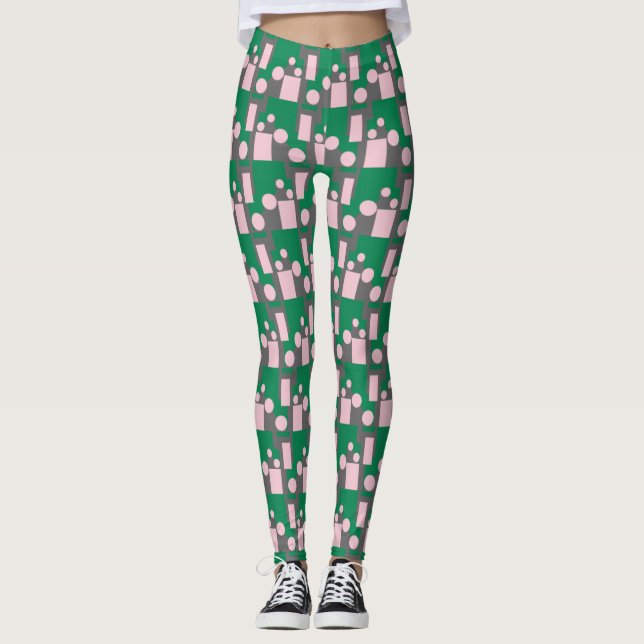 Leggings Motif rose vert Abstrait avec cercles et lignes (Devant)
