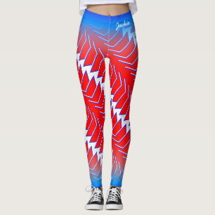 Leggings Motif rouge blanc bleu Abstrait avec votre nom