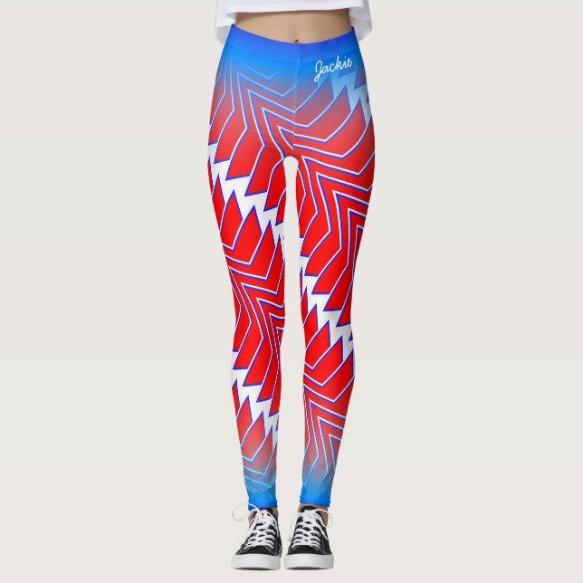 Leggings Motif rouge blanc bleu Abstrait avec votre nom (Devant)