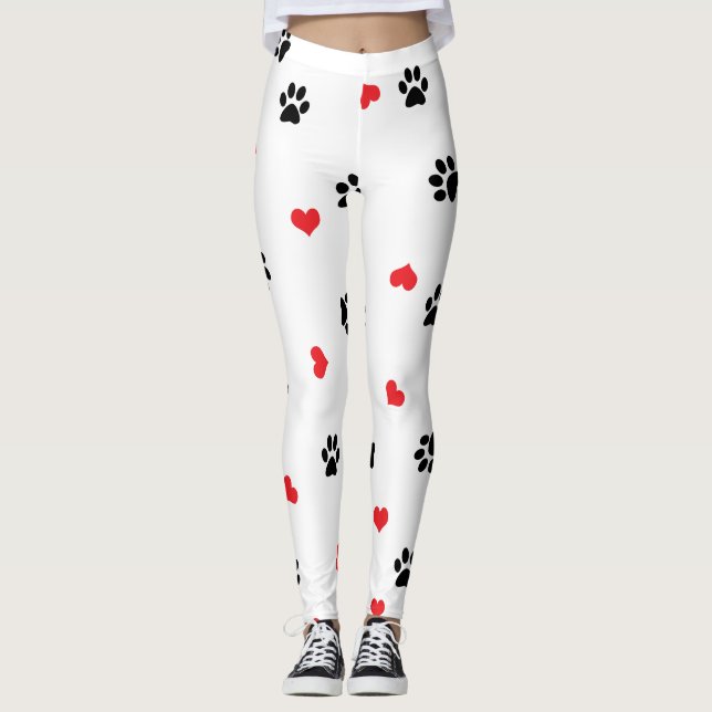Leggings Motif rouge de coeur de patte noire claire douce (Devant)