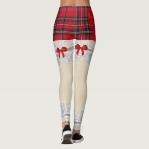 Leggings Motif rouge de jarretière d'arc de plaid de tartan
