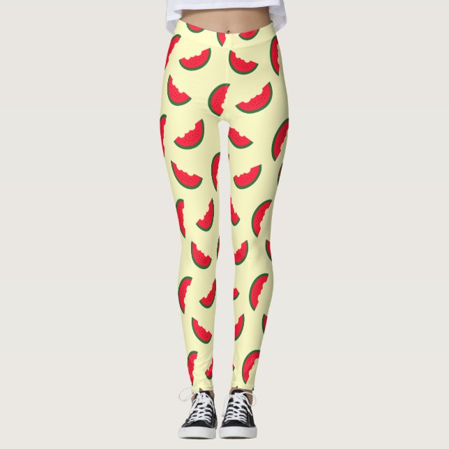 Leggings Motif rouge de jaune de pastèque d'amusement d'été (Devant)
