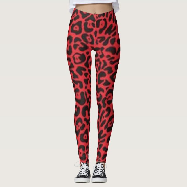 Leggings Motif rouge noir léopard (Devant)