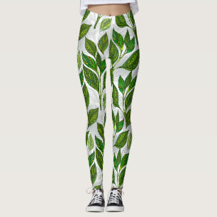Leggings Motif sans couture avec Feuilles de thé vert