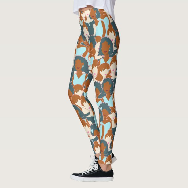 Leggings Motif sans couture avec filles noires et blanches (Gauche)