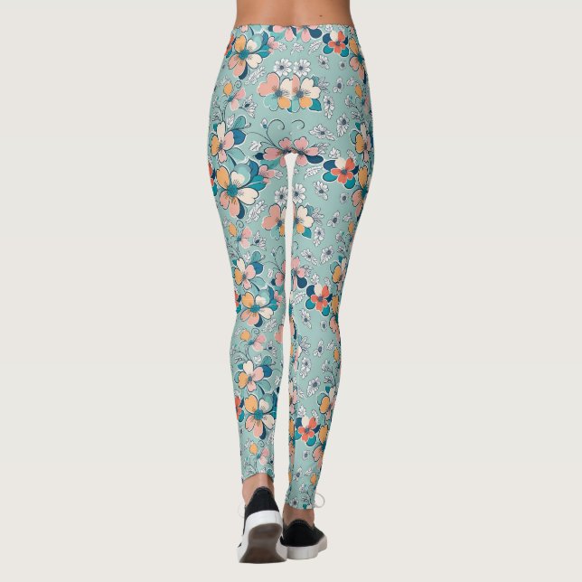Leggings Motif sans couture avec fleurs (Dos)