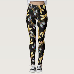 Leggings Motif sans couture avec libellules d'or