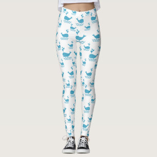 Leggings Motif sans couture de baleine bleue mignonne (1)