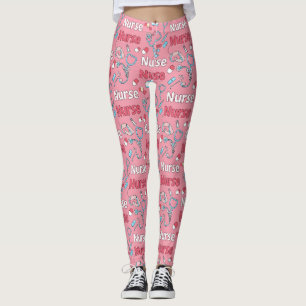 Leggings Motif sans couture de la vie d'infirmière rose (1)