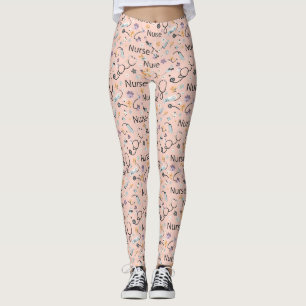 Leggings Motif sans couture de la vie d'infirmière rose (3)