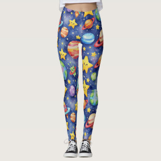 Leggings Motif sans couture d'une galaxie de dessin animé