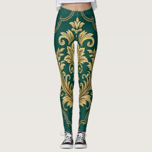 Leggings Motif sans couture royal victorien – Ornement doré