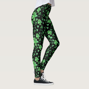 Leggings Motif Shamrock irlandais Vert et noir