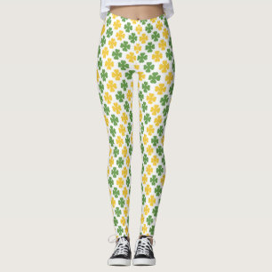 Leggings Motif Shamrock vert et jaune or