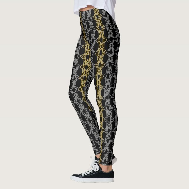 Leggings Motif Silver Gold sur Noir (Gauche)