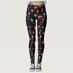 Leggings Motif simple à fleurs noires