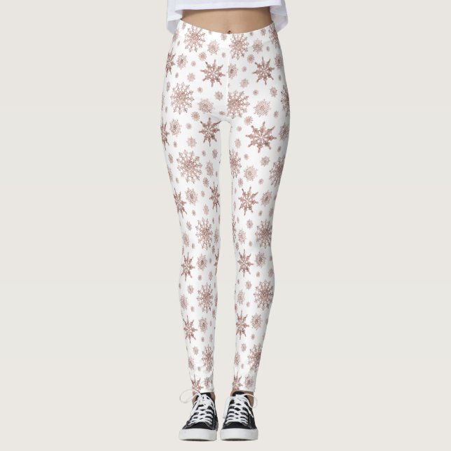 Leggings Motif Snowflake Dans Faux Rose Couleur Or (Devant)