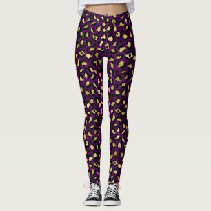 Leggings Motif taches de léopard en feuille d'or et violet
