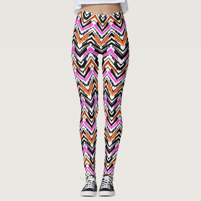 Leggings Motif tiré par la main noir, orange, et rose de (Devant)
