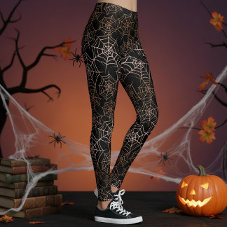 Leggings Motif Toile d'araignée Halloween Orange Noir ID132