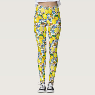 Leggings Motif traditionnel méditerranéen aux citrons