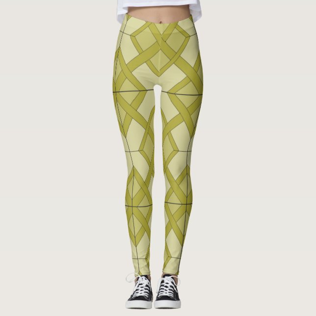 Leggings - Motif treillis en Jaune-Vert (Devant)