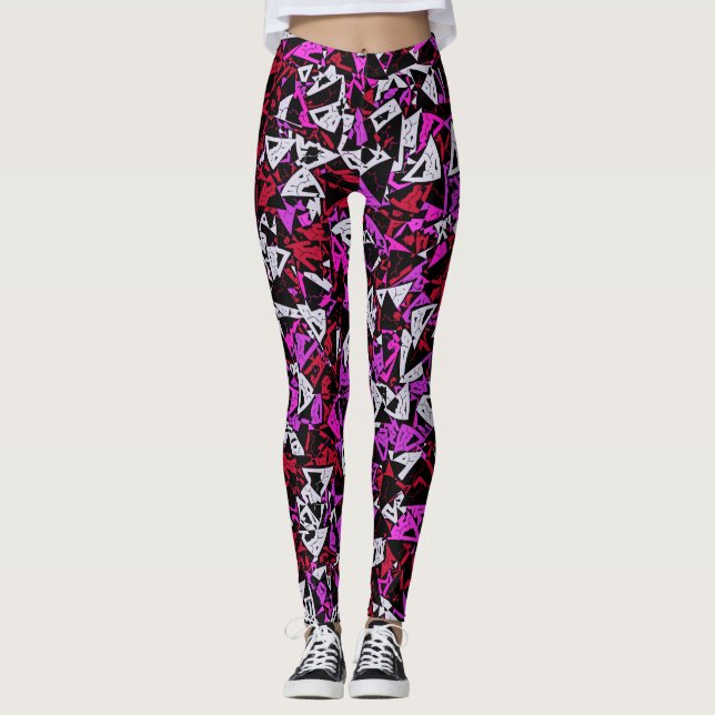 Leggings Motif Triangle Rouge Violet (Devant)