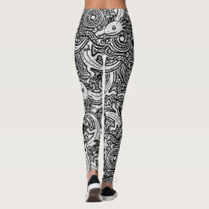 Leggings Motif tribal aztèque Axolotl Xolotl noir et blanc