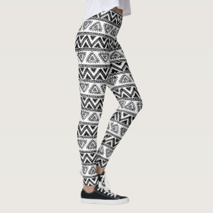 Leggings Motif tribal géométrique noir et blanc