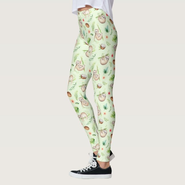 Leggings Motif tropical de paresse de noix de coco (Gauche)