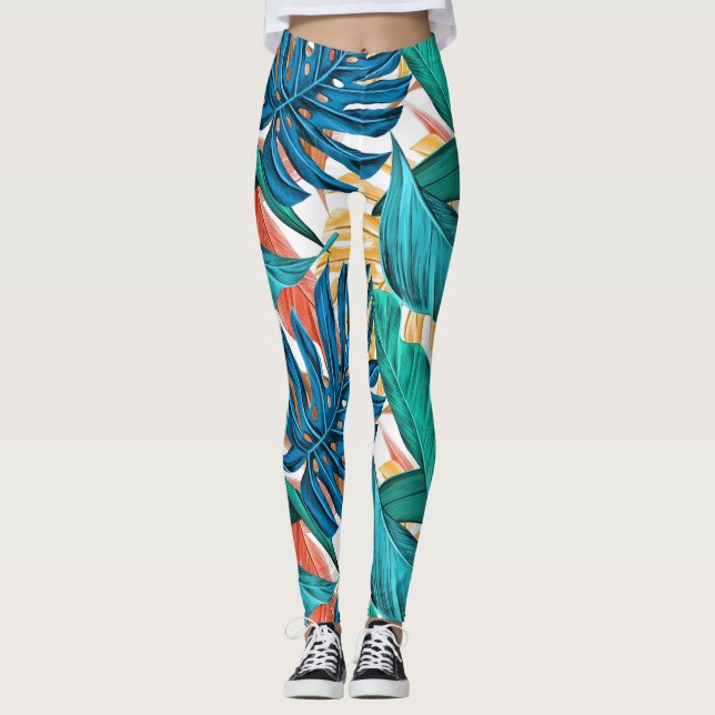 Leggings motif tropical, feuilles de palmiers dans la jungl (Devant)