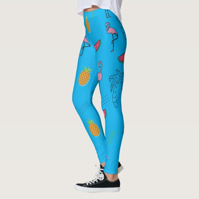 Leggings Motif tropical sans couture avec ananas Flamant ro (Gauche)