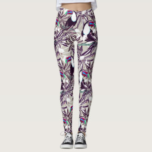 Leggings Motif tropicale avec palmiers et oiseaux.
