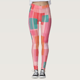 Leggings Motif turquoise Carré rouge Abstrait
